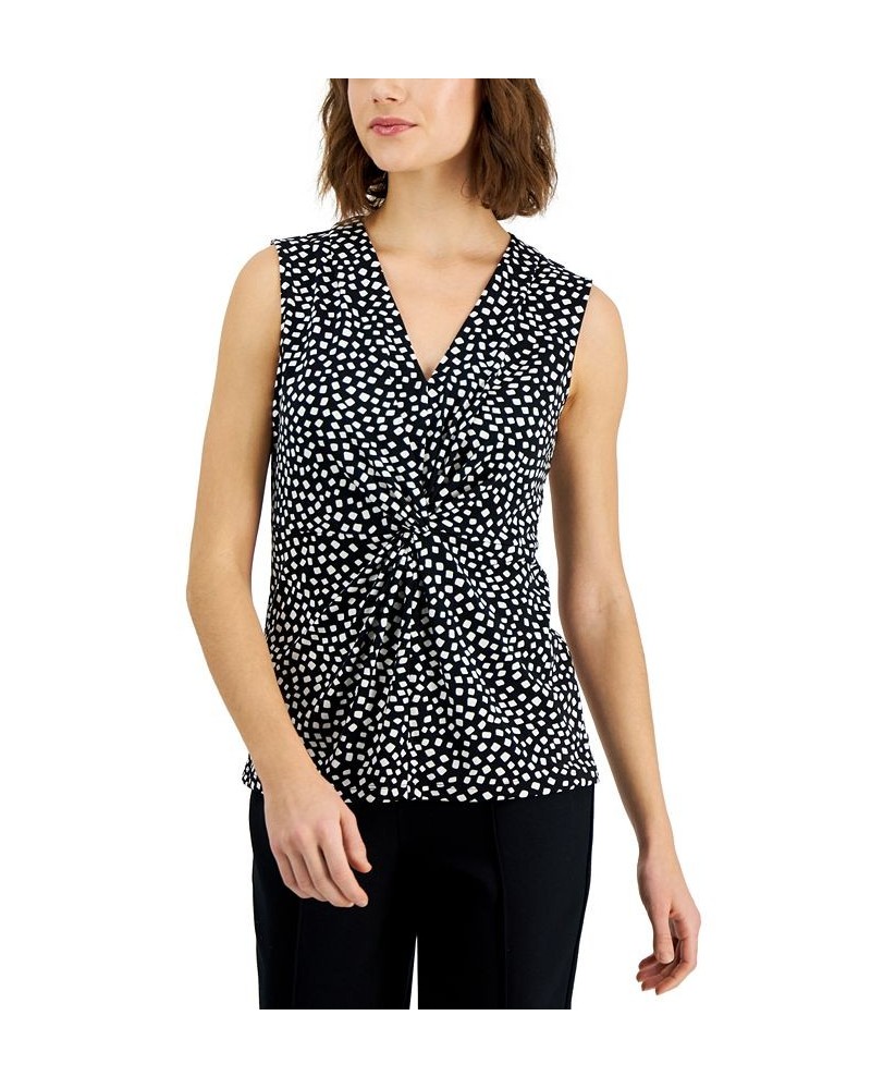 Women's Printed V-Neck Knot-Front Sleeveless Top Black $12.20 Tops