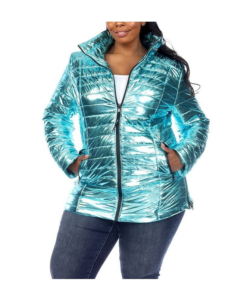 Plus Size Metallic Puffer Coat Green $52.92 Coats