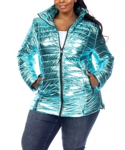 Plus Size Metallic Puffer Coat Green $52.92 Coats