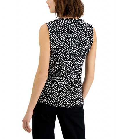 Women's Printed V-Neck Knot-Front Sleeveless Top Black $12.20 Tops