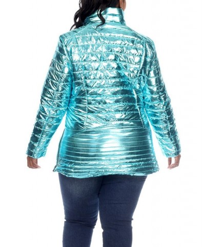 Plus Size Metallic Puffer Coat Green $52.92 Coats