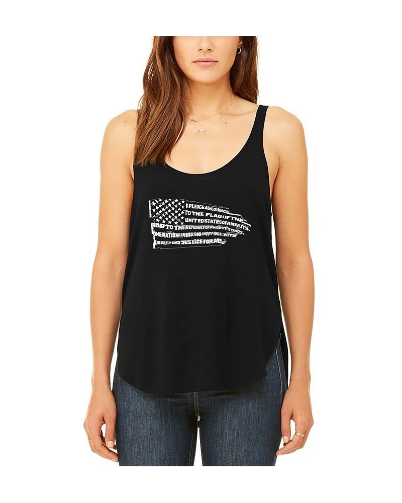 Women's Premium Word Art Pledge of Allegiance Flag Flowy Tank Top Black $21.15 Tops