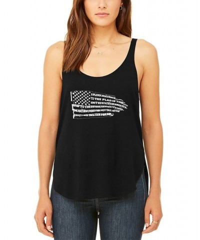 Women's Premium Word Art Pledge of Allegiance Flag Flowy Tank Top Black $21.15 Tops