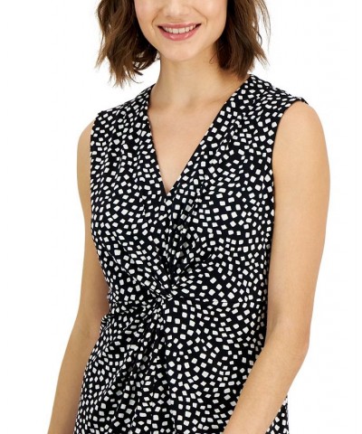 Women's Printed V-Neck Knot-Front Sleeveless Top Black $12.20 Tops