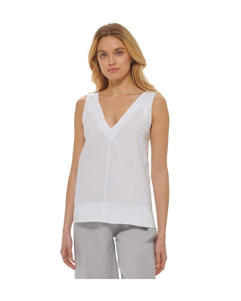 Women's Linen V-Neck Sleeveless Pullover Top White $33.97 Tops