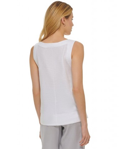 Women's Linen V-Neck Sleeveless Pullover Top White $33.97 Tops