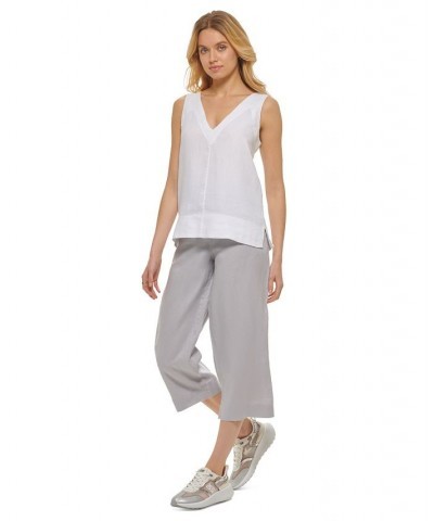 Women's Linen V-Neck Sleeveless Pullover Top White $33.97 Tops