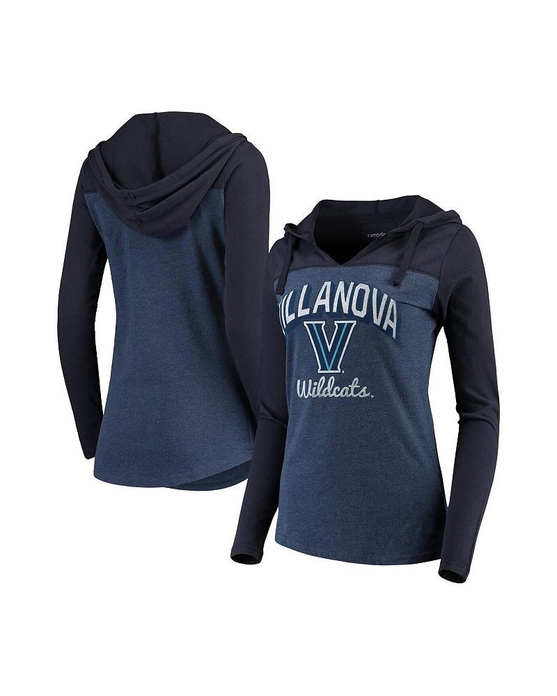 Women's Navy Villanova Wildcats Knockout Color Block Long Sleeve V-Neck Hoodie T-shirt Navy $27.28 Tops