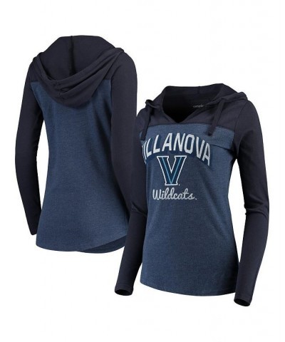 Women's Navy Villanova Wildcats Knockout Color Block Long Sleeve V-Neck Hoodie T-shirt Navy $27.28 Tops