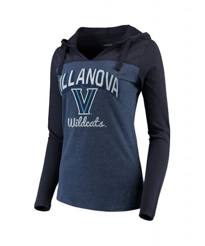 Women's Navy Villanova Wildcats Knockout Color Block Long Sleeve V-Neck Hoodie T-shirt Navy $27.28 Tops