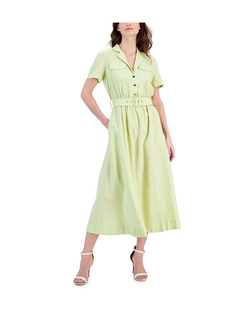 Women's Chambray Camp Pocket Tea Dress Green $67.05 Dresses