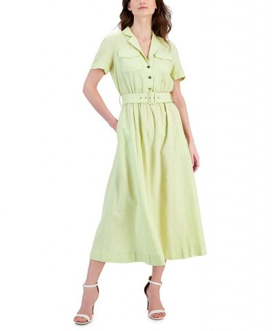 Women's Chambray Camp Pocket Tea Dress Green $67.05 Dresses