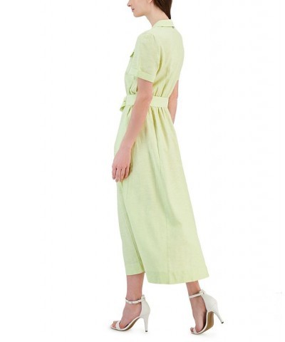 Women's Chambray Camp Pocket Tea Dress Green $67.05 Dresses