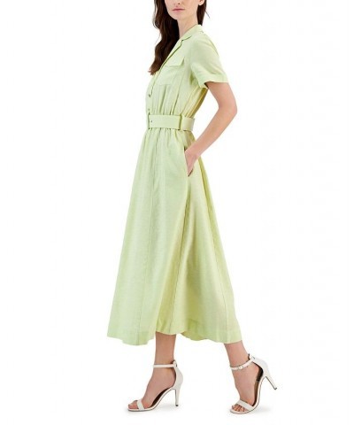 Women's Chambray Camp Pocket Tea Dress Green $67.05 Dresses