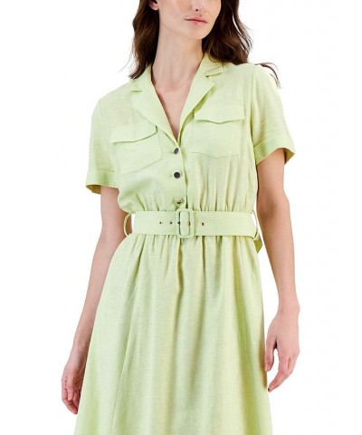 Women's Chambray Camp Pocket Tea Dress Green $67.05 Dresses