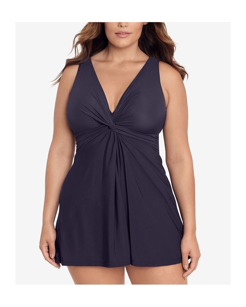 Plus Size Marais Allover-Slimming Twist-Front Swimdress Blue $96.80 Swimsuits