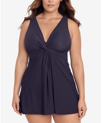 Plus Size Marais Allover-Slimming Twist-Front Swimdress Blue $96.80 Swimsuits