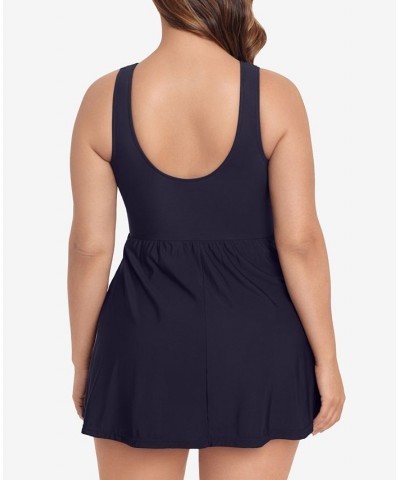 Plus Size Marais Allover-Slimming Twist-Front Swimdress Blue $96.80 Swimsuits