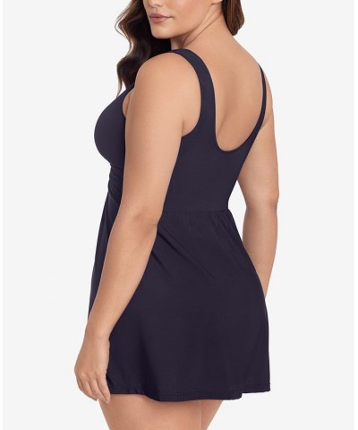 Plus Size Marais Allover-Slimming Twist-Front Swimdress Blue $96.80 Swimsuits