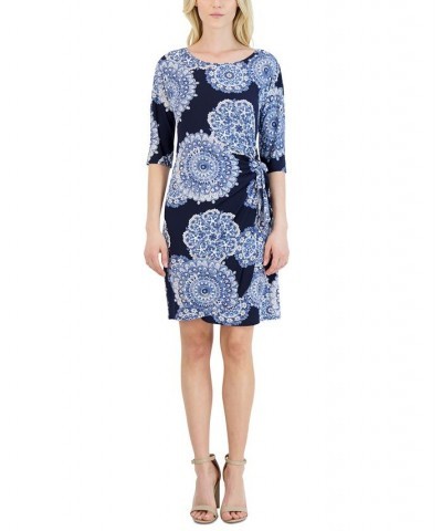 Women's Printed Side-Knot Dress Navy Blue $39.50 Dresses