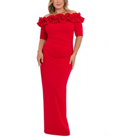 Plus Size Ruffled Off-The-Shoulder Gown Red $101.01 Dresses