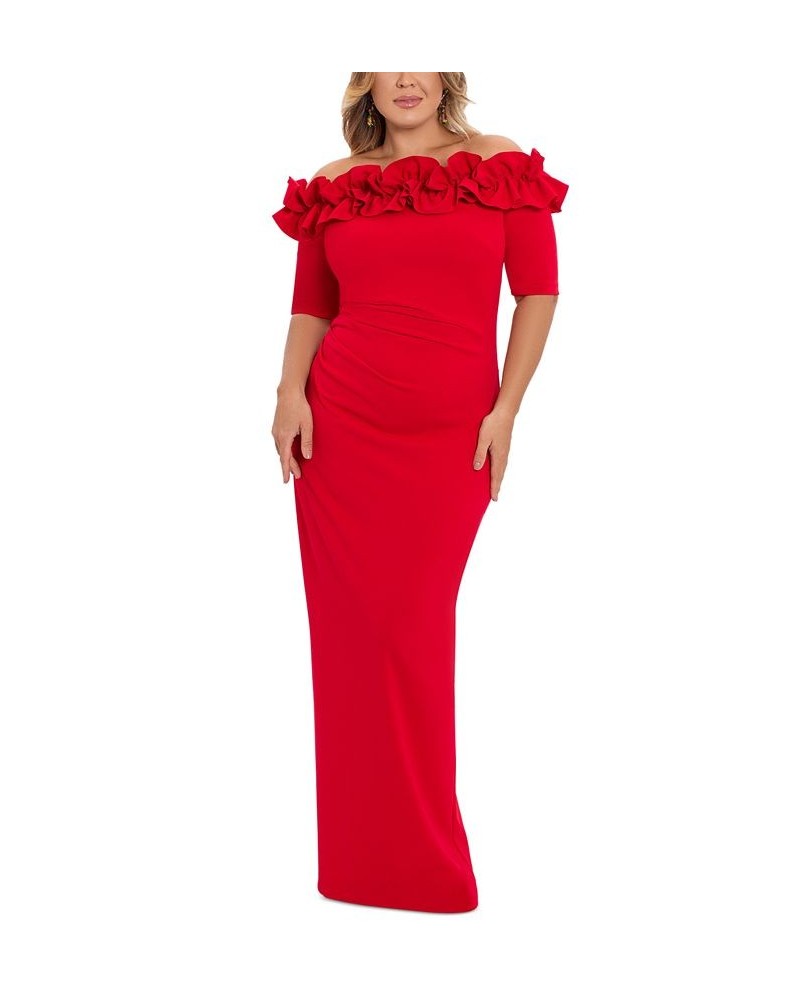 Plus Size Ruffled Off-The-Shoulder Gown Red $101.01 Dresses