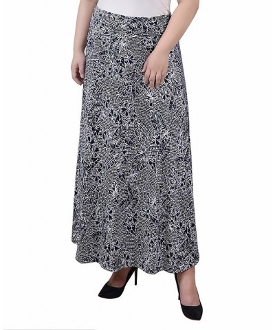 Plus Size Maxi A-Line Skirt with Front Faux Belt Navy Mykonosflora $13.06 Skirts