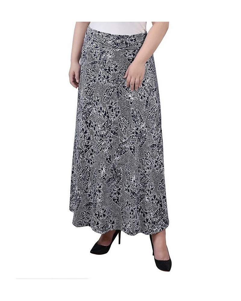 Plus Size Maxi A-Line Skirt with Front Faux Belt Navy Mykonosflora $13.06 Skirts