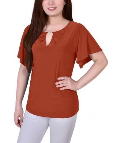 Petite Mesh Flutter Sleeve Knit Top Rooibos Tea $16.20 Tops