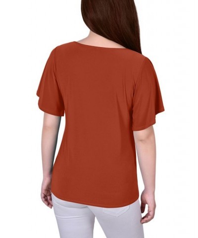 Petite Mesh Flutter Sleeve Knit Top Rooibos Tea $16.20 Tops