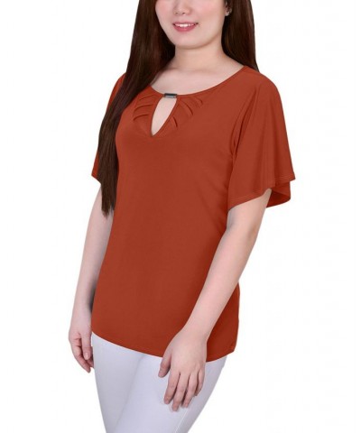 Petite Mesh Flutter Sleeve Knit Top Rooibos Tea $16.20 Tops