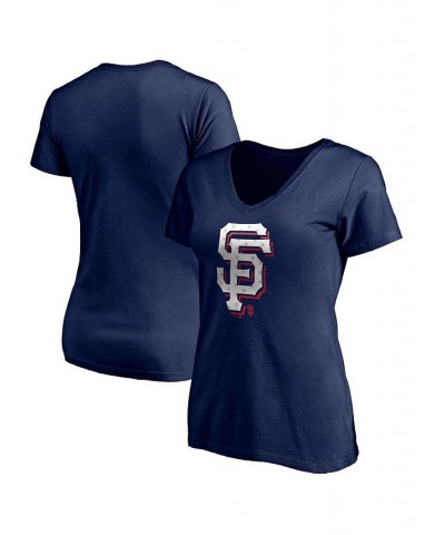 Women's Branded Navy San Francisco Giants Red White and Team V-Neck T-shirt Navy $23.59 Tops