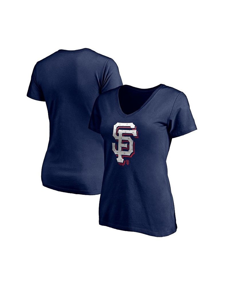 Women's Branded Navy San Francisco Giants Red White and Team V-Neck T-shirt Navy $23.59 Tops