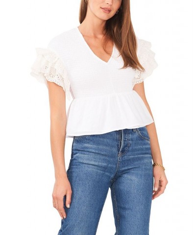 Women's Flutter Sleeve Smocked Top Ultra White $19.05 Tops