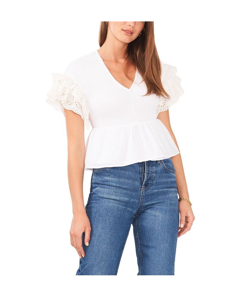 Women's Flutter Sleeve Smocked Top Ultra White $19.05 Tops