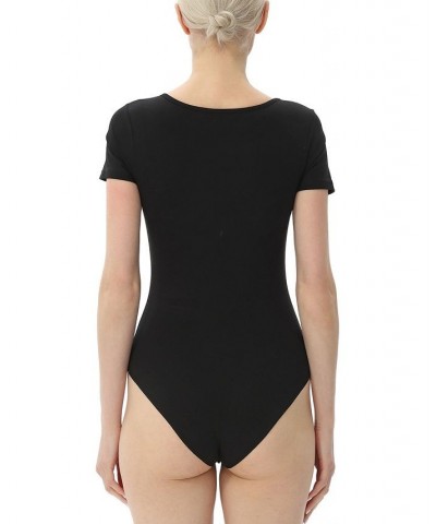 Women's Square Neck Basic Bodysuit Top Black $26.46 Tops