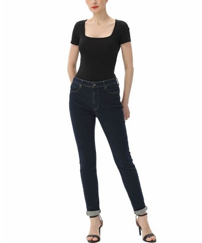 Women's Square Neck Basic Bodysuit Top Black $26.46 Tops