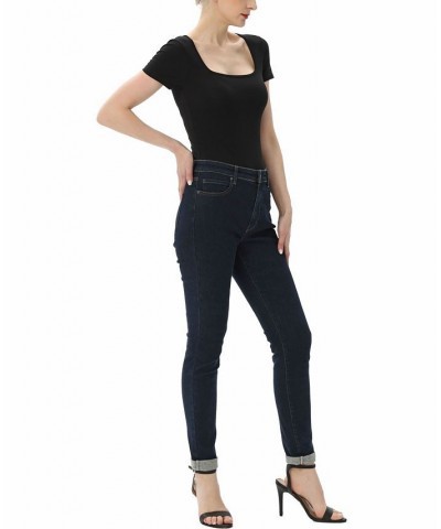 Women's Square Neck Basic Bodysuit Top Black $26.46 Tops