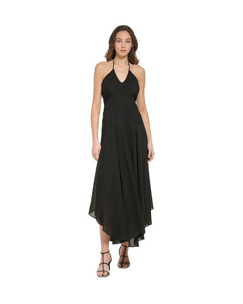 Women's V-Neck Sleeveless Asymmetrical-Hem Dress Black $49.17 Dresses