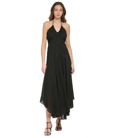 Women's V-Neck Sleeveless Asymmetrical-Hem Dress Black $49.17 Dresses