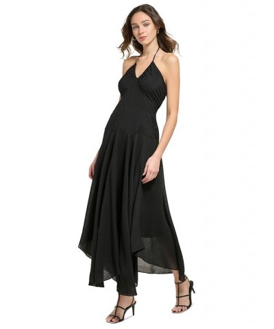 Women's V-Neck Sleeveless Asymmetrical-Hem Dress Black $49.17 Dresses