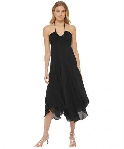 Women's V-Neck Sleeveless Asymmetrical-Hem Dress Black $49.17 Dresses