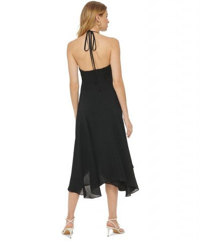 Women's V-Neck Sleeveless Asymmetrical-Hem Dress Black $49.17 Dresses