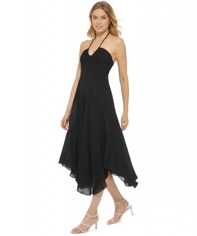 Women's V-Neck Sleeveless Asymmetrical-Hem Dress Black $49.17 Dresses