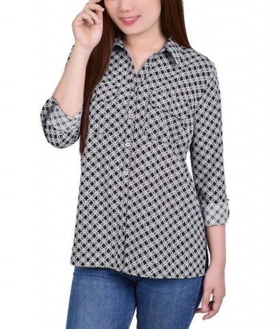 Women's 3/4 Roll Tab Shirt with Pockets Black, White New Iconic $16.32 Tops