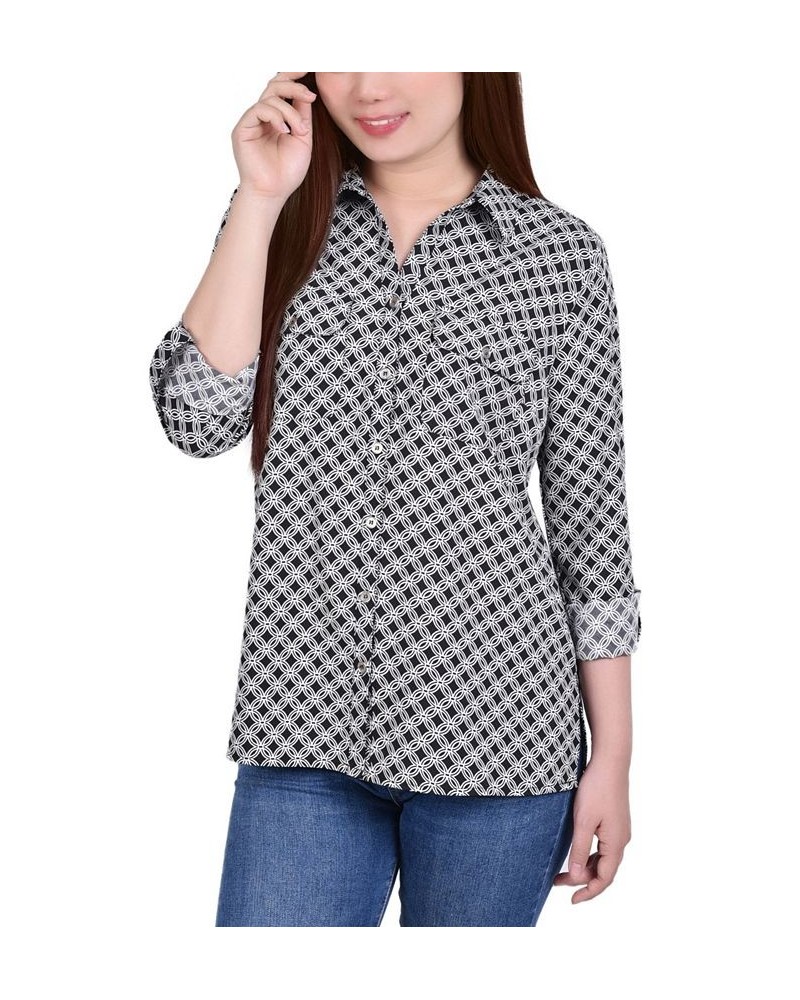 Women's 3/4 Roll Tab Shirt with Pockets Black, White New Iconic $16.32 Tops