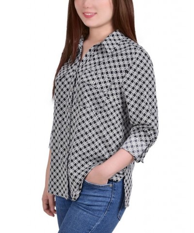 Women's 3/4 Roll Tab Shirt with Pockets Black, White New Iconic $16.32 Tops