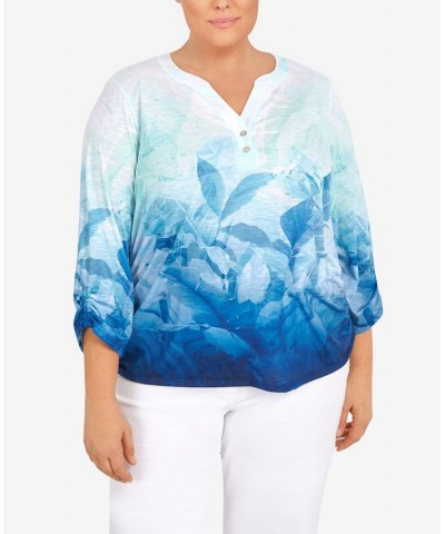 Plus Size Cool Vibrations Buttoned Neck Ombre Top Multi $33.08 Tops