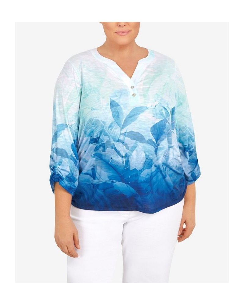 Plus Size Cool Vibrations Buttoned Neck Ombre Top Multi $33.08 Tops