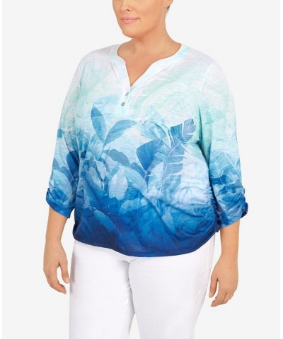 Plus Size Cool Vibrations Buttoned Neck Ombre Top Multi $33.08 Tops